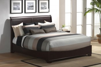 Modern Sleigh Bed In Cappuccino Finish [LSB-Kingston]