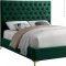 Cruz Bed in Green Velvet Fabric by Meridian w/Options