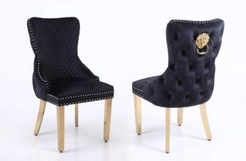 Leo Gold Dining Chair Set of 2 in Black Fabric [ADDC-Leo Gold Black]