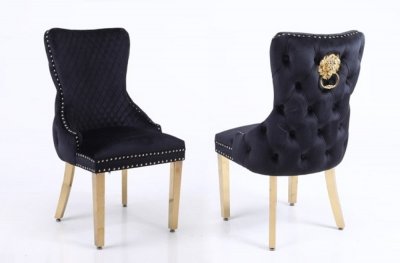 Leo Gold Dining Chair Set of 2 in Black Fabric