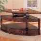 Brown Finish Modern Pie Shape Coffee Table w/Shelf & Drawer