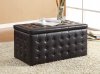 Dark Brown Vinyl Button Tufted Modern Storage Bench w/2 Ottomans