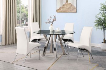 Alaia Dining Set 5Pc 190710 in Chrome by Coaster w/White Chairs [CRDS-190710-121572 Alaia]