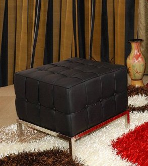 Black Full Leather Button Tufted Modern Ottoman