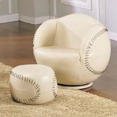 Baseball Ball Shape Kid's Contemporary Sport Chair w/Ottoman