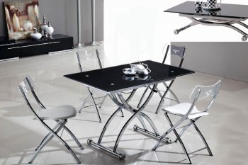 Glass Top & Metal Base Modern Adjustable Dining Table [GRDS-KA-6198]