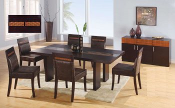 Wenge Finish Modern Dining Table W/Glass Inlay Table Top [GFDS-Amanda]