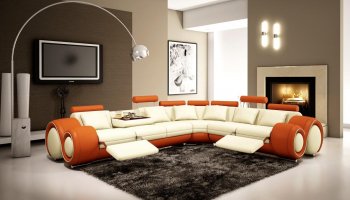 4087 Sectional Sofa in Off-White & Orange Bonded Leather by VIG [VGSS-4087-7 Off-White Orange]