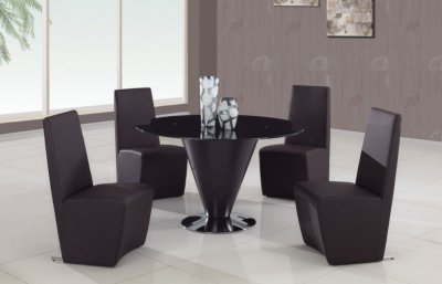 Black Glass Top 5Pc Modern Dining Set w/Black Chairs