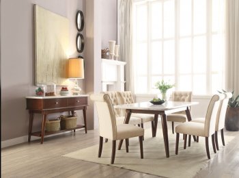 Gasha Dining Room 5Pc Set 72820 White Marble Top & Walnut [AMDS-72820-Gasha]