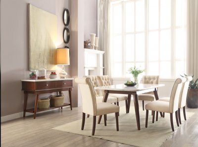 Gasha Dining Room 5Pc Set 72820 White Marble Top & Walnut