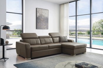 1822 Sectional Sofa in Grayish Brown Taupe Leather by ESF w/Bed [EFSS-1822 Brown]