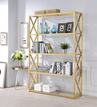 Milavera Bookshelf 92460 in Clear Glass & Golden Metal by Acme [AMBC-92460-Milavela]