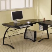 Black Glass Top & Metal Base Modern Home Office Desk