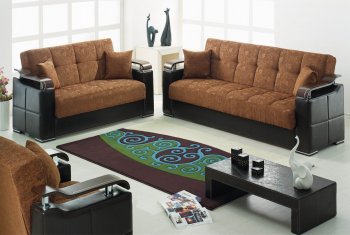 Brown Fabric & Black Vinyl Modern Sofa Bed w/Options [MYSB-Soho]