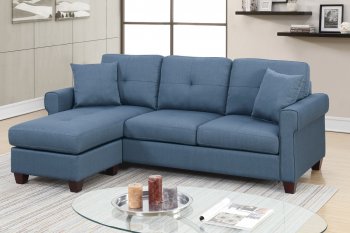 F6573 Reversible Sectional Sofa in Blue Fabric by Poundex [PXSS-F6573 Blue]