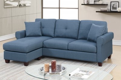 F6573 Reversible Sectional Sofa in Blue Fabric by Poundex