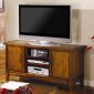 Brown Finish Transitional Style TV Stand W/Decorative Metal Top