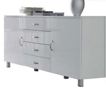 White High Gloss Finish Modern Buffet w/2 Doors & 4 Drawers [GRBU-E-858]