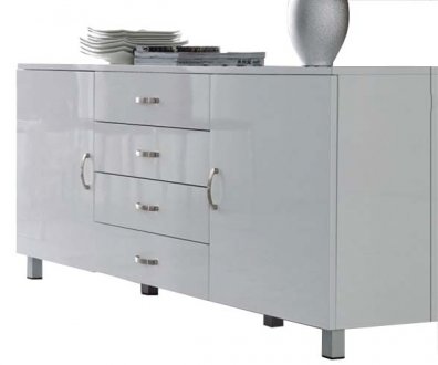 White High Gloss Finish Modern Buffet w/2 Doors & 4 Drawers