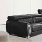 Black Full Italian Leather Sectional Sofa w/Adjustable Headrests