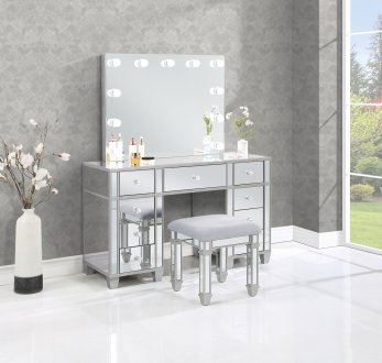 Allora Vanity Set 930242 in Metallic Silver by Coaster w/Stool