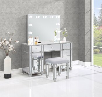 Allora Vanity Set 930242 in Metallic Silver by Coaster w/Stool [CRVA-930242 Allora]