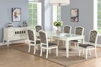 F2474 7Pc Dining Set in Ivory & Silver by Poundex w/Options [PXDS-F2474-F1764]