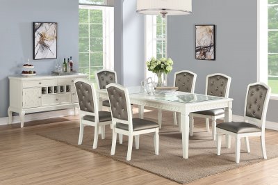 F2474 7Pc Dining Set in Ivory & Silver by Poundex w/Options