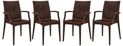 Weave Set of 4 Indoor/Outdoor Chairs MCA19BR -Brown - LeisureMod