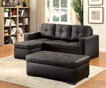 Valter Sectional & Ottoman Set CM6837 in Black Leather Match [FASS-CM6837-Valter]