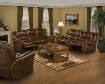 Tobacco Leather Traditional Neptune Motion Sofa & Loveseat Set [PLS-NEPTUNE]