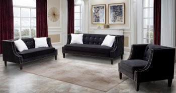 Imani Sofa & Loveseat Set in Black Velvet Fabric w/Options [ADS-Imani]