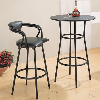 Black Finish Modern 3Pc Bar Set w/Rounded Pedestals [CRBF-2383]