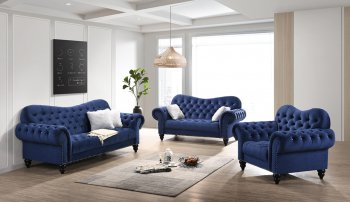 Gracie Sofa & Loveseat Set in Blue Velvet Fabric w/Options [ADS-Gracie Blue]