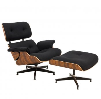 Zane Lounge Chair & Ottoman Set EL35BLW in Black by LeisureMod [LMCC-EL35BLW-Zane Black Wool]