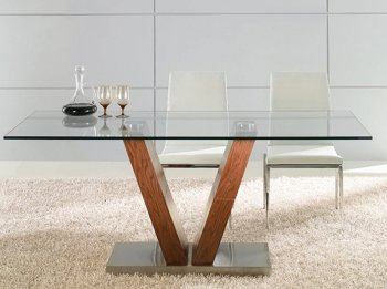 Key Dining Table Walnut w/Clear Glass Top by Whiteline Imports [WLDS-Key-Walnut]