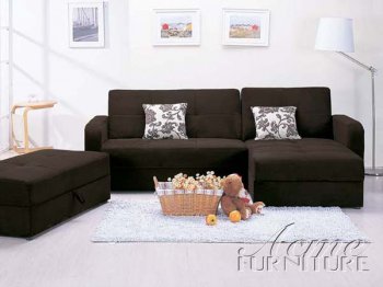 Chocolate Microfiber Modern Sectional Sofa w/Storage [AMSS-05770-Mulberry]