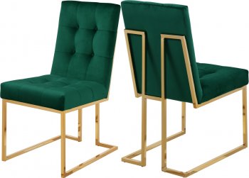 Pierre Dining Chair 714 Set of 2 Green Velvet Fabric by Meridian [MRDC-714 Pierre Green]