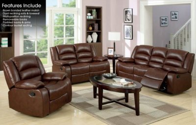 Brown Bonded Leather Modern Reclining Sofa & Loveseat Set