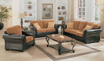 Bycast Leather and Printed Microfber Two-Tone Living Room Set [AMS-N12-5910]