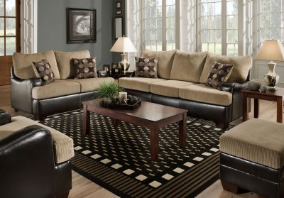 Taupe Fabric Modern Sofa & Loveseat Set w/Optional Items