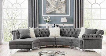 MS2113 Sectional Sofa in Gray Velvet by VImports [VISS-MS2113 Gray]