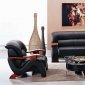 Black Leather Modern 3Pc Sofa Set w/Wooden Arms Rests