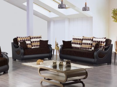 Illinois Sofa Bed in Brown Fabric & Dark Vinyl w/Options