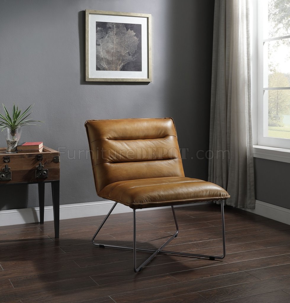 Balrog Accent Chair 59671 in Saddle Brown Leather by Acme - Click Image to Close