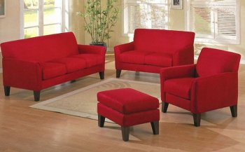 Red Microfiber Contemporary Sofa w/Wooden Legs [HES-9913RD]