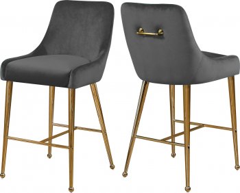 Owen Counter Stool 745 Set of 2 Grey Velvet Fabric by Meridian [MRDC-745 Owen Grey]