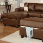 Walnut Bonded Leather Modern Small Sectional Sofa w/Ottoman