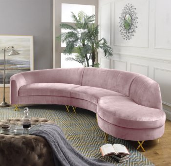 Serpentine Sectional Sofa 671 in Pink Velvet Fabric by Meridian [MRSS-671 Serpentine Pink]